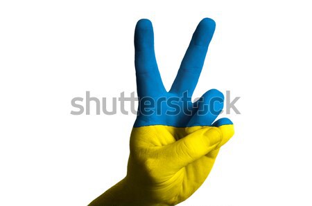 Stock photo: sweden national flag two finger up gesture for victory and winne