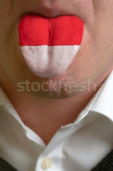 man tongue painted in indonesia flag symbolizing to knowledge to Stock photo © vepar5