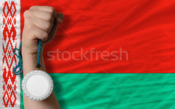 Silver medal for sport and  national flag of belarus    Stock photo © vepar5