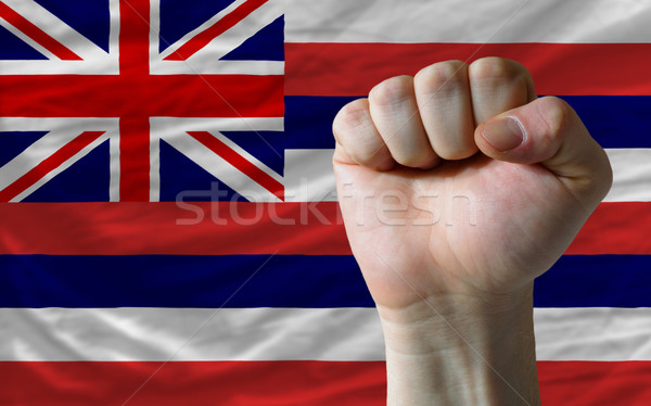 us state flag of hawaii with hard fist in front of it symbolizin Stock photo © vepar5