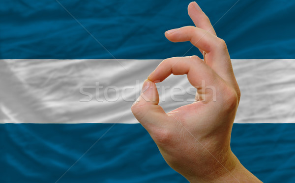Ok kézmozdulat El Salvador zászló férfi mutat Stock fotó © vepar5