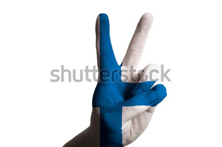 Stock photo: botswana national flag two finger up gesture for victory and win