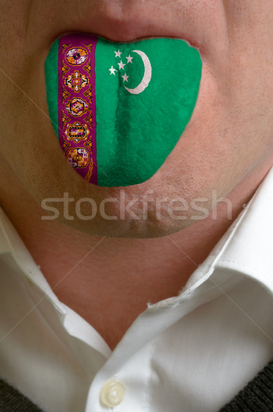 man tongue painted in turkmenistan flag symbolizing to knowledge Stock photo © vepar5