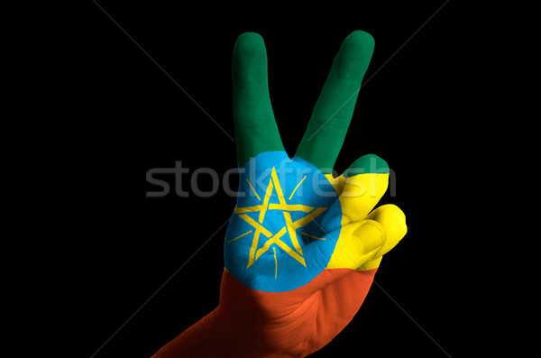 Etiópia bandeira dois dedo para cima gesto Foto stock © vepar5
