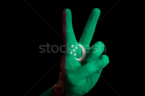 Türkmenistan bayrak iki parmak yukarı jest Stok fotoğraf © vepar5