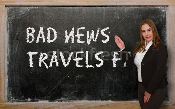 Teacher showing Bad news travels fast on blackboard Stock photo © vepar5