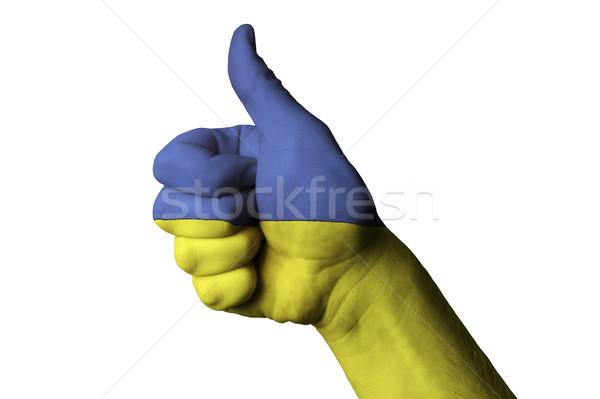 ukraine national flag thumb up gesture for excellence and achiev Stock photo © vepar5