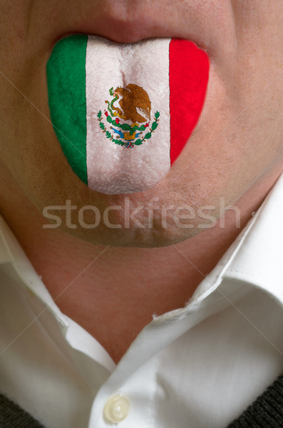 man tongue painted in mexico flag symbolizing to knowledge to sp Stock photo © vepar5