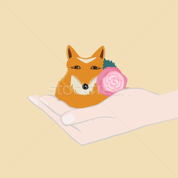 Adorable little fox with a pink flower Stock photo © veralub