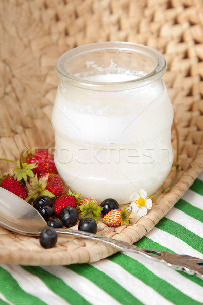 Creamy yoghurt in glass jar Stock photo © veralub