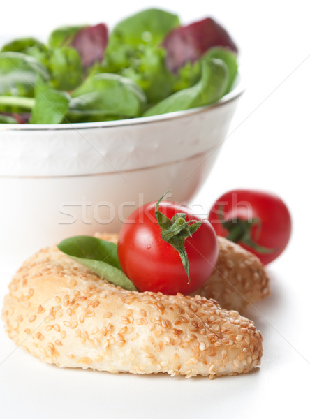 Leafy green salad, tomato and bread Stock photo © veralub