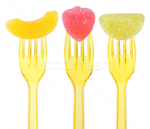 Sugar coated fruit on forks, fruit jelly Stock photo © veralub