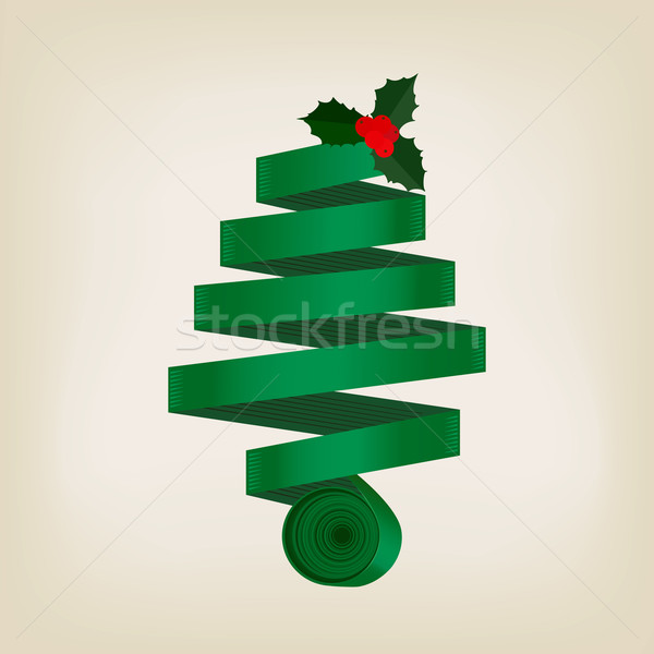Festive green Christmas tree of coiled ribbon Stock photo © veralub