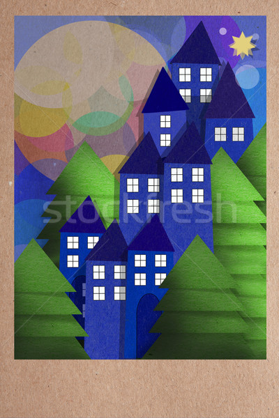 Paper applique night view of town houses Stock photo © veralub