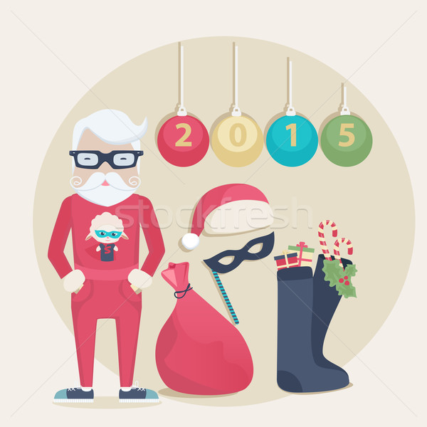 Nowy rok Święty mikołaj zestaw wektora cute okulary Zdjęcia stock © veralub