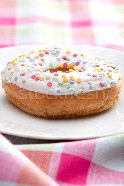 Donut plaque coloré sucre à carreaux nappe [[stock_photo]] © veralub