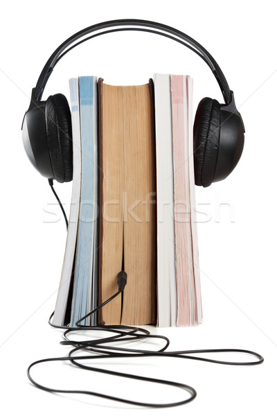 Słuchawki książek biały edukacji Zdjęcia stock © veralub