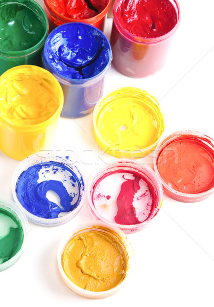 Colourful pots of gouache paint Stock photo © veralub