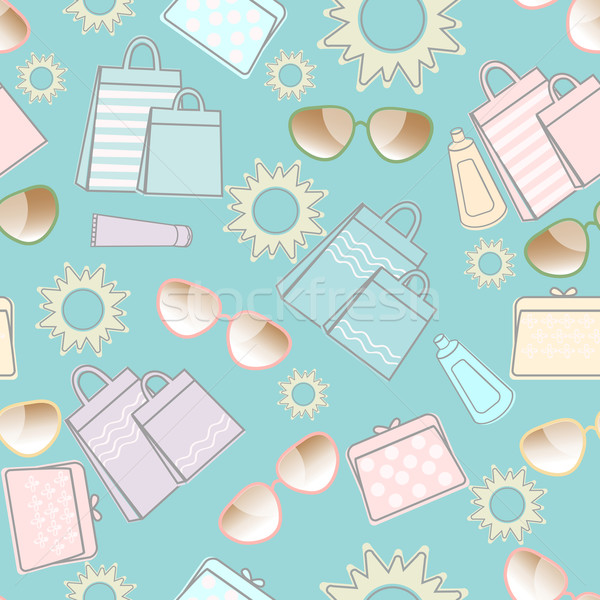 Summer pattern with sun, sunglasses and bags Stock photo © veralub