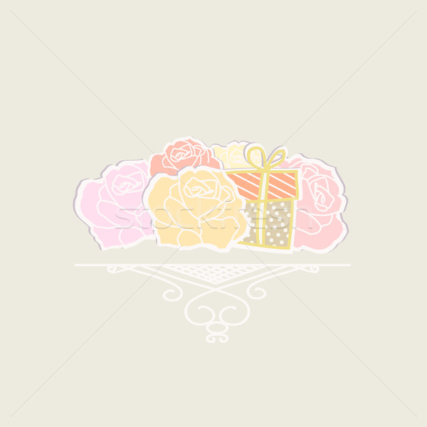 Bouquet of roses with a gift Stock photo © veralub