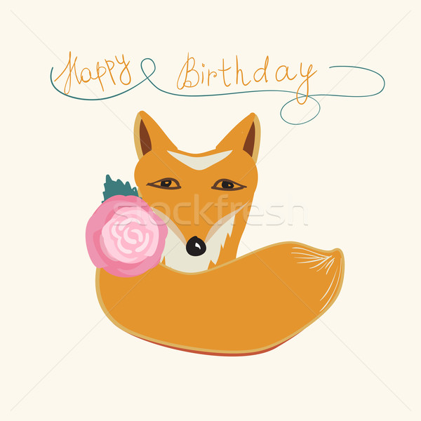 Happy Birthday fox greeting card design Stock photo © veralub