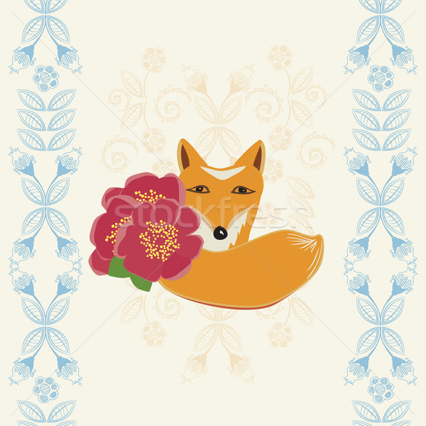 Happy Birthday card with a fox and flowers Stock photo © veralub