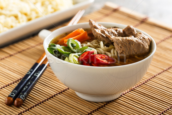 Ramen zöldségek szója hús tészta leves Stock fotó © vertmedia