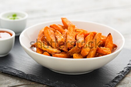 Tatlı patates patates kızartması hizmet çanak yağ beyaz Stok fotoğraf © vertmedia