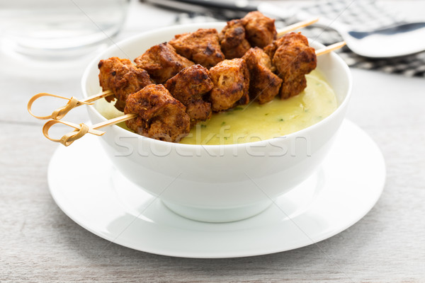 Stockfoto: Aardappelsoep · eigengemaakt · sojasaus · vlees · groenten · lunch