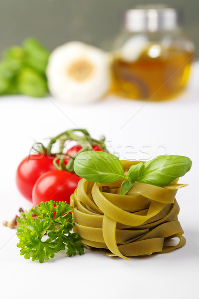 Stockfoto: Tagliatelle · ingrediënten · tomaten · kruiden · specerijen · olie