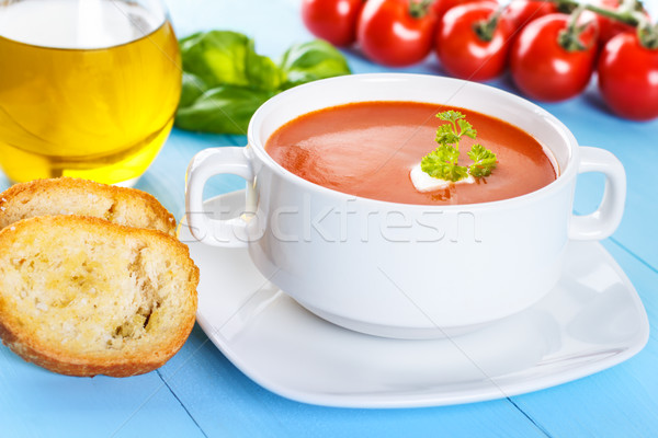 Soupe à la tomate pain fraîches herbes dîner légumes [[stock_photo]] © vertmedia