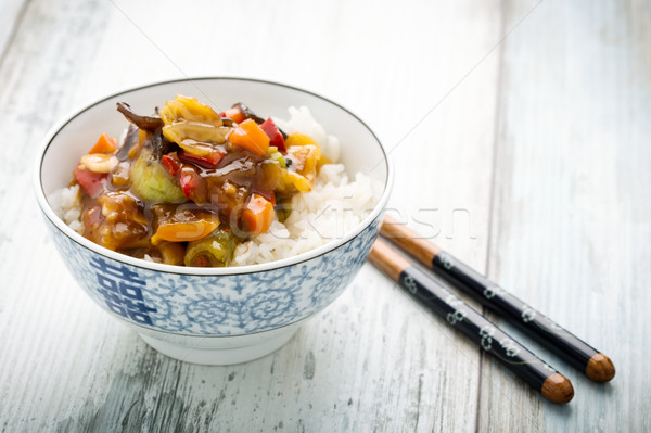 Stock photo: Rice with sweet and sour vegetables