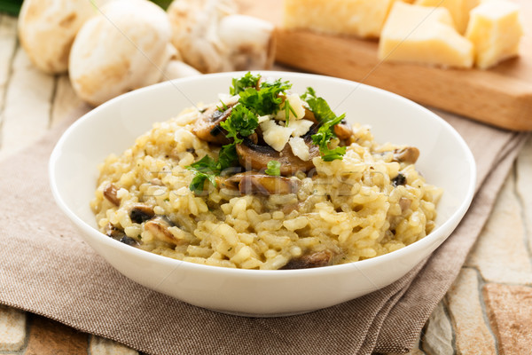 Foto stock: Risotto · cogumelos · fresco · ervas · queijo · parmesão · queijo