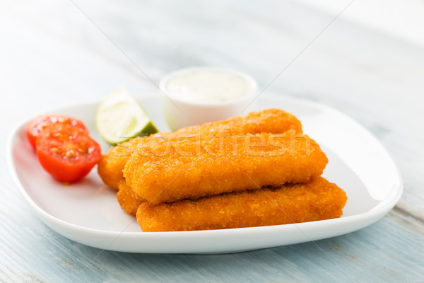 Сток-фото: рыбы · пальцы · картофельный · салат · куча · домашний · обеда