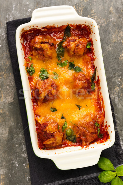 Foto stock: Albóndigas · casero · mozzarella · parmesano · cheddar · queso