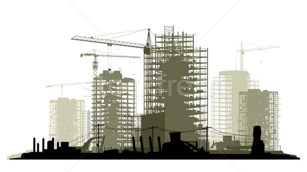 Line illustration of construction site with crane and building. Stock photo © Vertyr