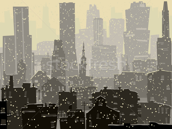 Abstract illustration of big snowy city. Stock photo © Vertyr