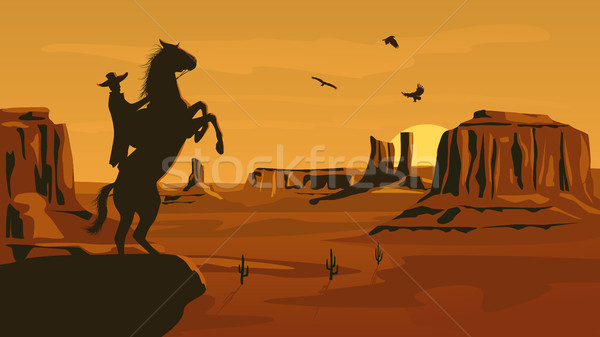 Horizontal cartoon illustration prairie sauvage ouest [[stock_photo]] © Vertyr
