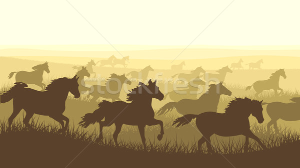 Horizontal illustration herd of horses. Stock photo © Vertyr