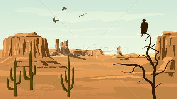 Horizontal cartoon illustration of prairie wild west. Stock photo © Vertyr