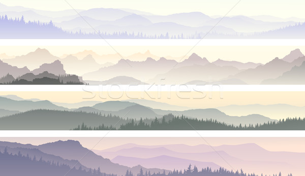 [[stock_photo]]: Vecteur · bannières · misty · forêt · collines