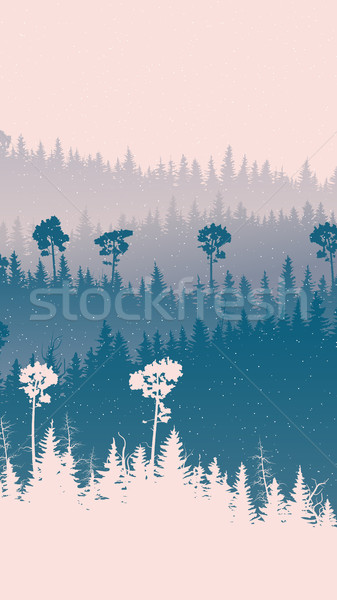 Vertical illustration of snowy forest hills. Stock photo © Vertyr
