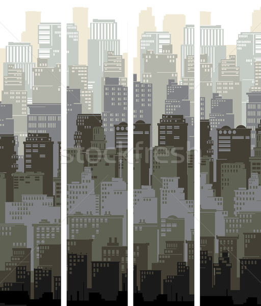 Vertical Banners Of Cartoon Big City And Sun Vector Illustration
