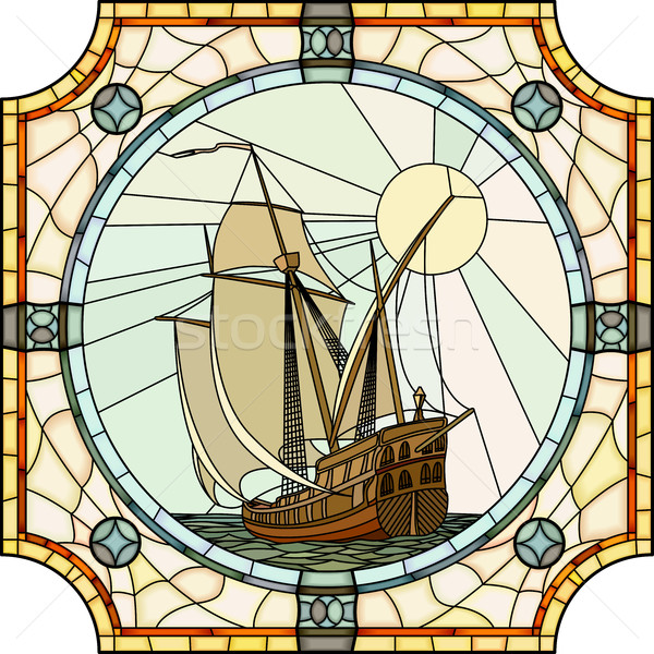 Illusztráció vitorlázik hajók vektor mozaik nagy Stock fotó © Vertyr