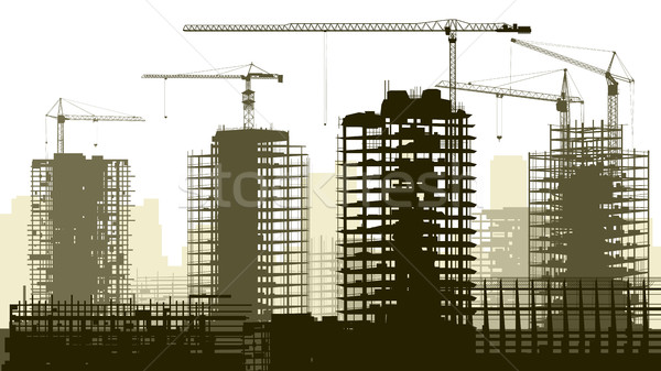 Illustration Baustelle Kran Gebäude horizontal Wolkenkratzer Stock foto © Vertyr
