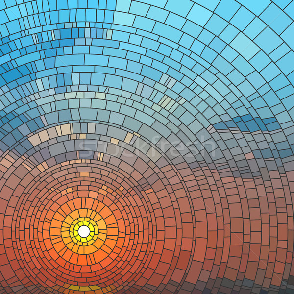Stock foto: Sonnenuntergang · Meer · blauer · Himmel · Glasmalerei · Fenster · Wasser