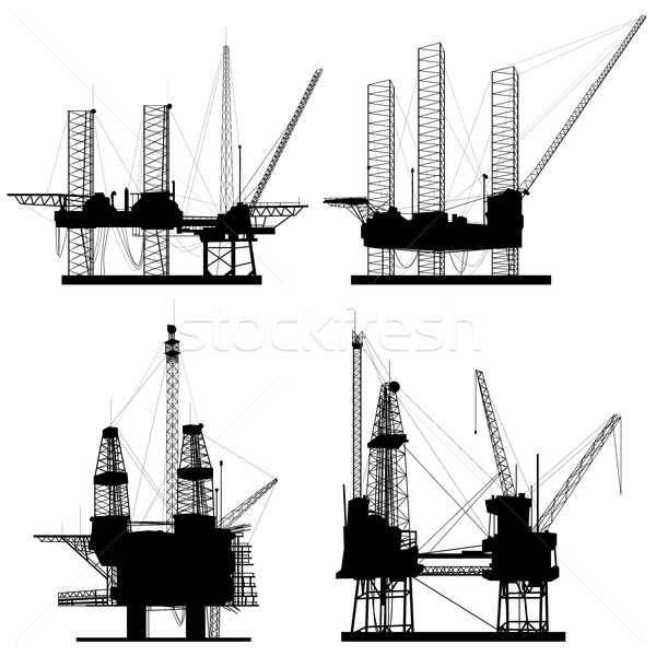 Siluete industria de petrol ulei offshore foraj Imagine de stoc © Vertyr