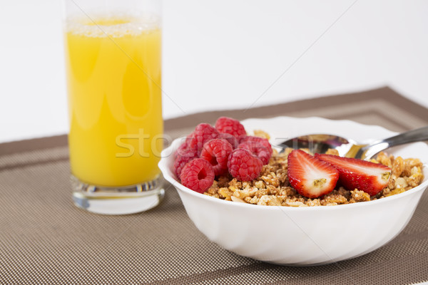 Foto stock: Dourado · cereais · suco · suco · de · laranja · laranja · beber