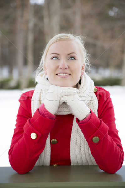 Woman relies at terrace boundary dreaming Stock photo © vetdoctor
