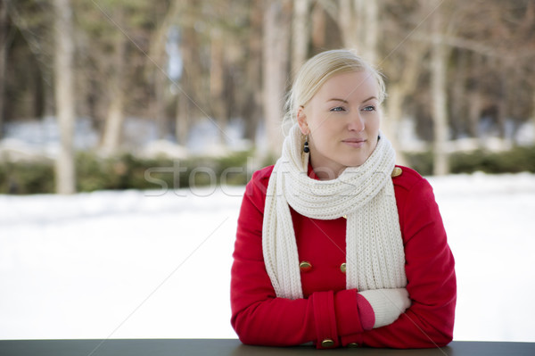 Woman relies at terrace boundary saw something Stock photo © vetdoctor